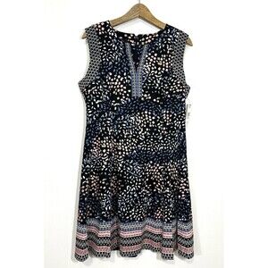 NWT Maggy London Cornelia Cotton Midi Dress Size 14 Black Geometric ALine Career